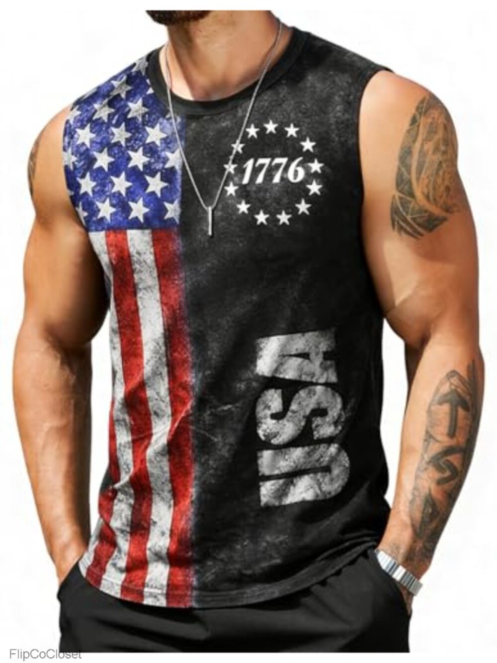 Mens American Flag Tank Top 1776 Patriotic Sleeveless Muscle Gym Tee